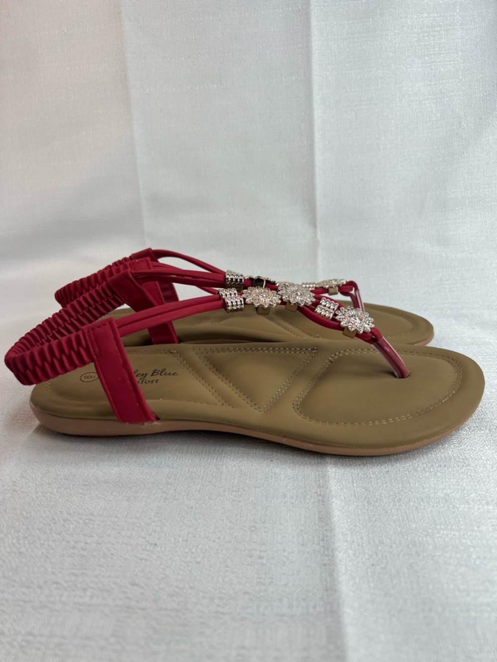 Ashley Blue Comfort, red strap sandals - Picture 3 of 5